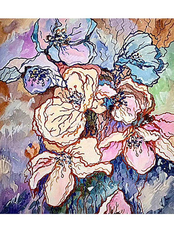 Magnolia Painting Floral Original Art Abstract Flowers Painting Above Sofa Art 13 by 11 by TatianaArtShop