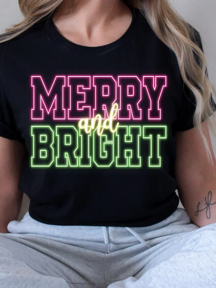 Merry and Bright PNG Merry Christmas Neon Trendy Letters PNG Pastel Christmas PNG Christmas Lights, Shiny Christmas, Trendy Neon Christmas
