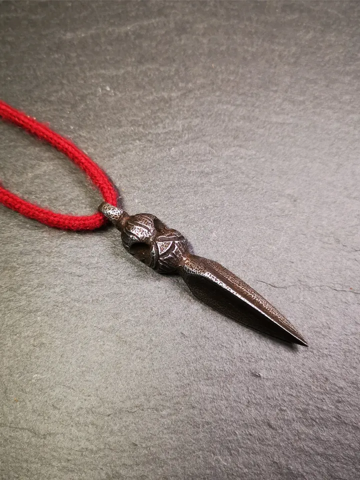 Gandhanra Handmade Skull Phurba Amulet,Kila - Dorje Phurba,Tibetan Budhist Ritual Implement Pendant,Made of Cold Iron,2.48"