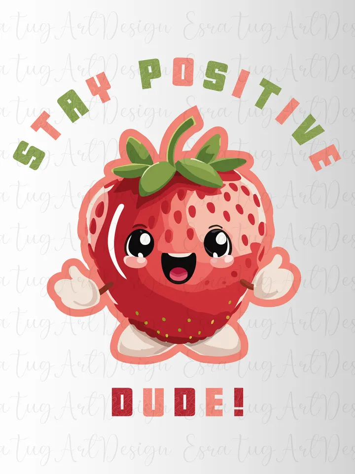 Cute Strawberry Character Design, Stay Positive Dude, Svg/Dxf/Pdf/Eps/Png, Cute Gift Cut Files, Sublimation Design, Mental Health Awareness