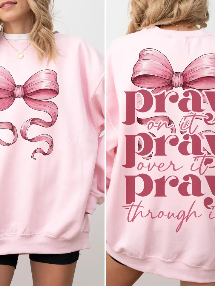 Pray On It Coquette Bow Bundle Png, Pink Sublimation Designs, Christian PNG, Trendy Shirt Designs, Pink Coquette Sublimations Png