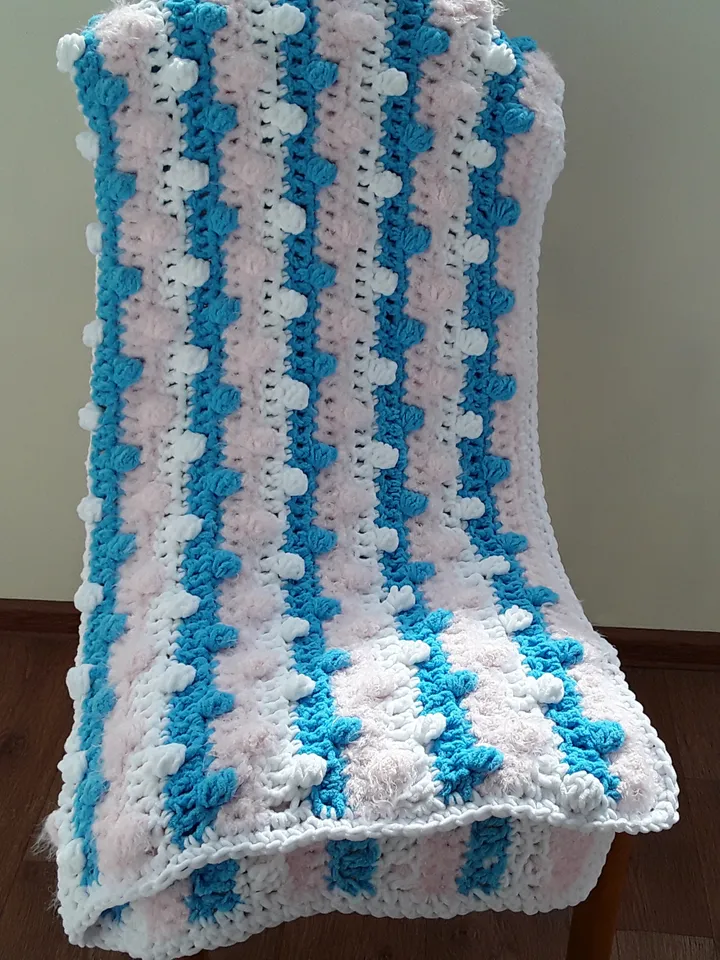 Crochet Baby Blanket Pattern, how to crochet the Bobble Stitch, Bobble Blanket Crochet Pattern, crochet pattern pdf file in English, crochet Baby gift, crochet nursery decor, handmade gift