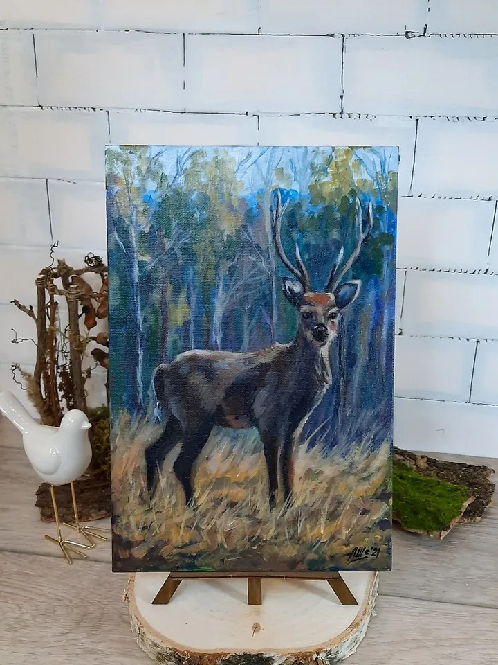 Deer painting Original acrylic painting Wild animal painting Forest landscape