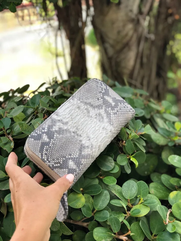Genuine Python Skin Wallet | Money Wallet Genuine Leather Big Unisex | Python Leather Wallet Organizer Gray Woman | Money Documents Holder