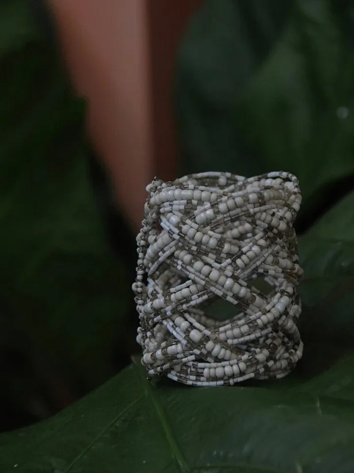Wide Beaded Handmade Women Bracelet | White Bracelet | Bead Bracelet | Cream Summer Bracelet | Chic Bracelet | Evening  Classy Bracelet
