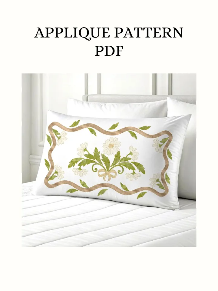 PDF Appliqué Pattern “Daisy Elegance” – Versatile Floral Design for Table Runners or Pillow Covers (21 x 12.5 inches)