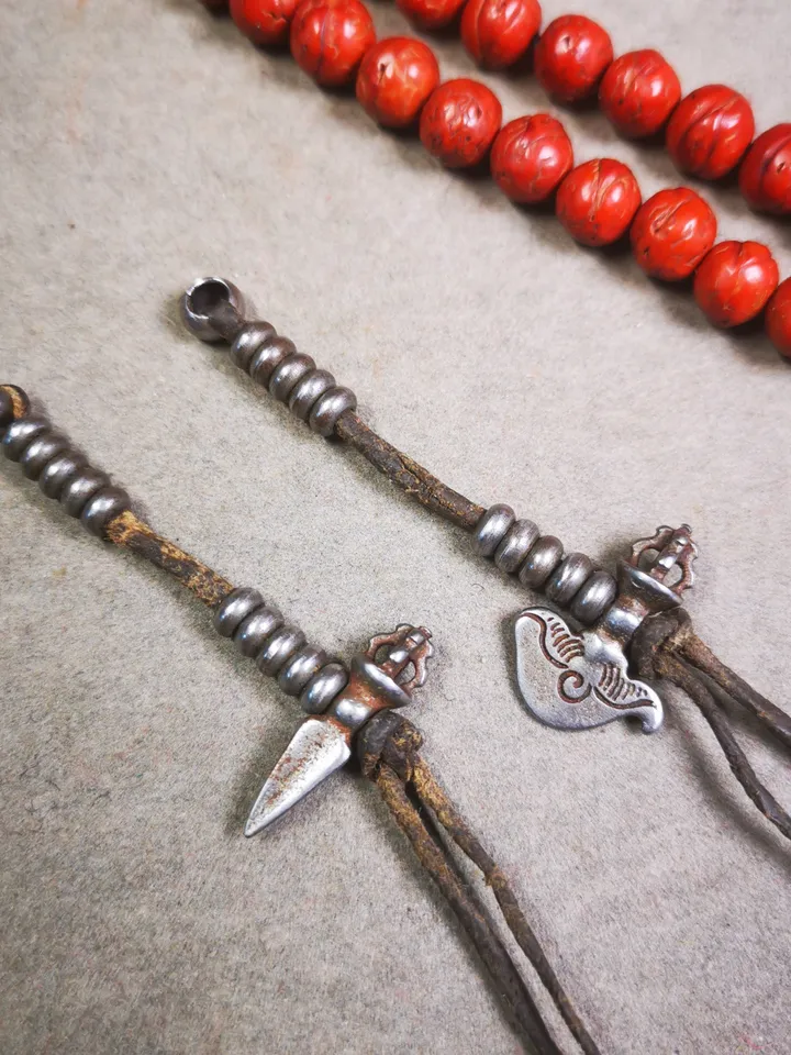 Gandhanra Handmade Tibetan Buddhist Mala Counters,Prayer Bead Counters,with Kartika and Kila Pendant,Made of  Cold Iron