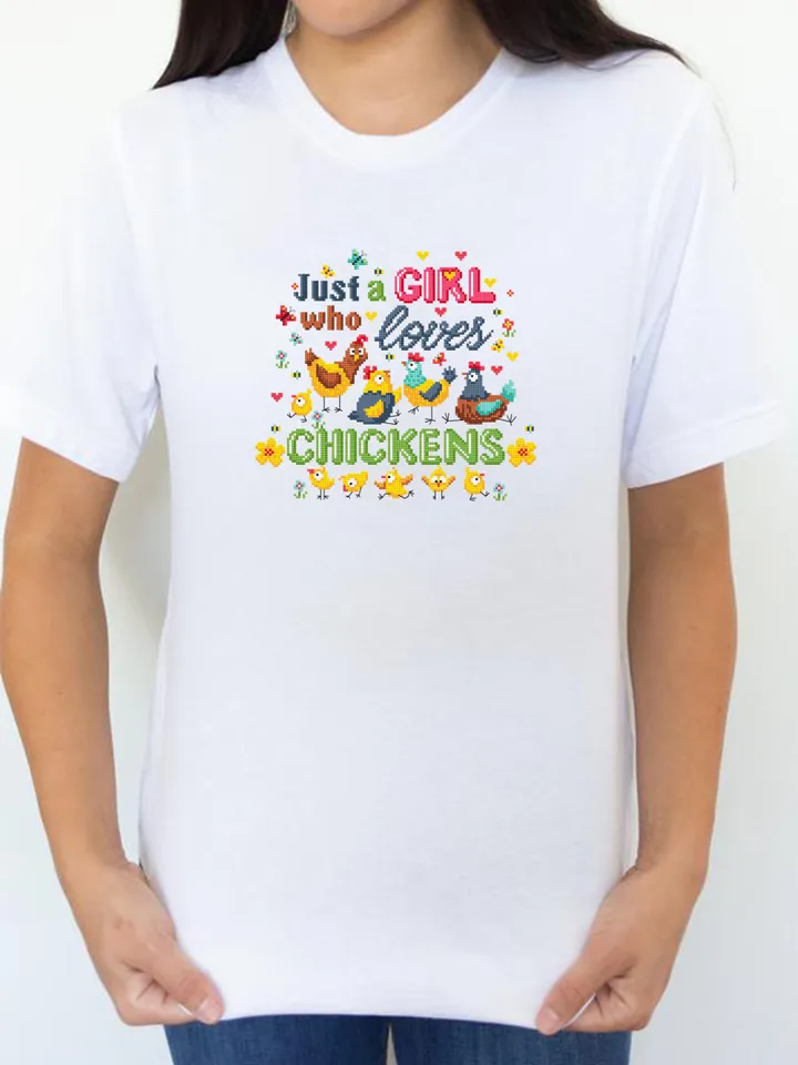 Just a girl who loves chickens cross stitch pattern PDF download Chicken cross stitch chart, Funny pattern digital, Chicken lover gift #Q65