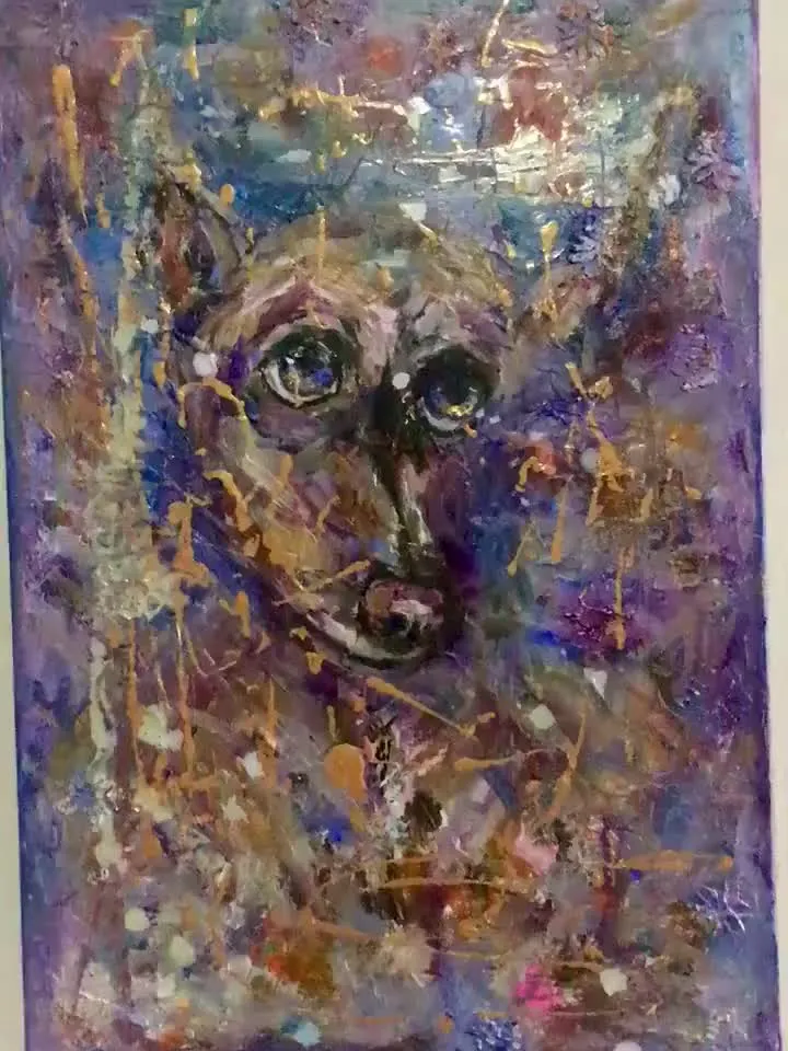 Bobby-Funny colourful dog painting on canvas,original mix media oil amd acrylic painting,kids room decoration,animal painting wall art.