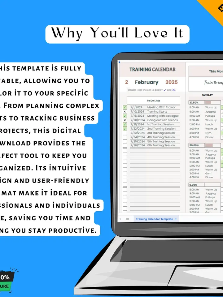 Training Calendar Template | Editable, Easy-to-Use Google Sheets, Digital Download for Workout and Fitness Planning, Customizable