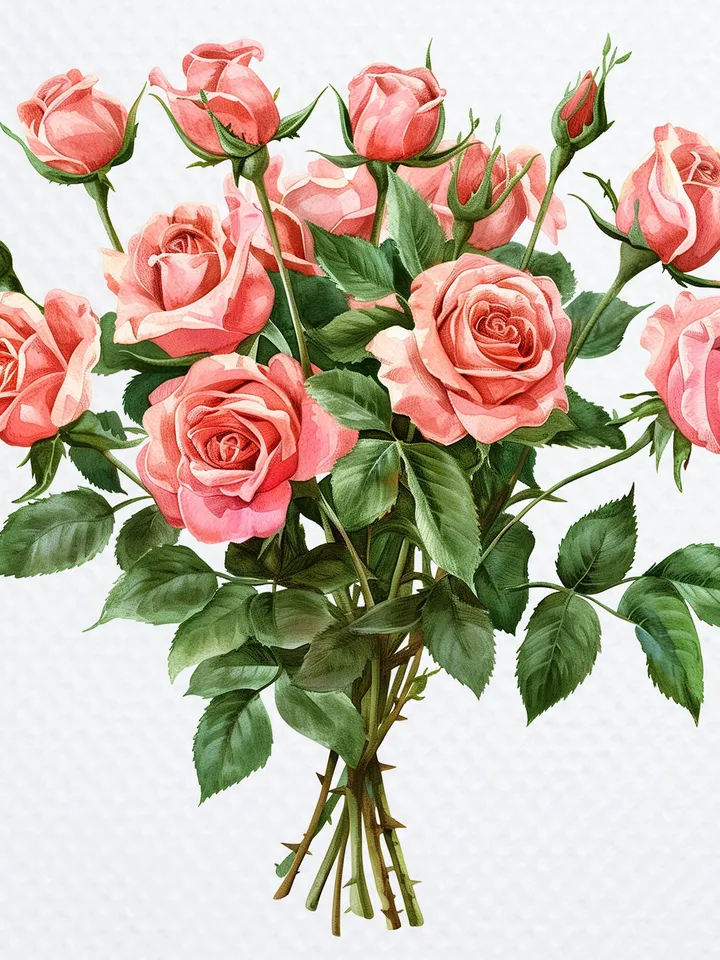 16 Pink Roses PNG Bundle, Watercolor Roses bouquet for sublimation, Paper craft, Printable Roses clipart, Digital download, junk journals