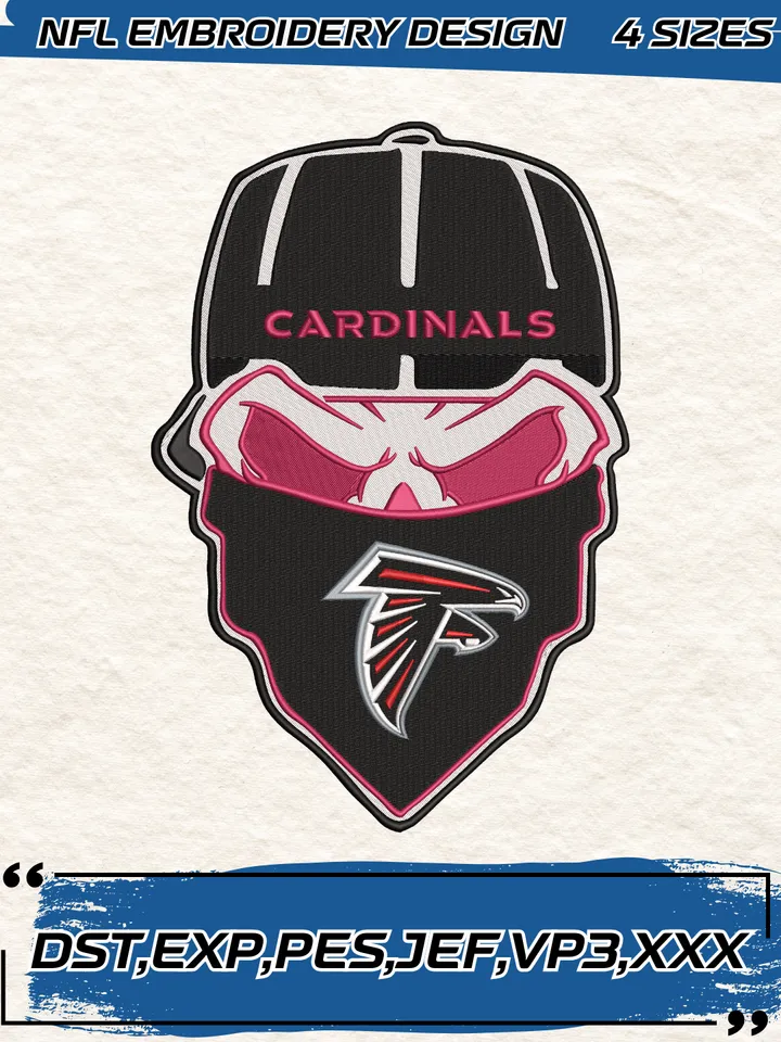 Atlanta Falcons Ninja Face Embroidery Design,NFL Logo Embroidery Design,Machine Embroidery Design File,4 Sizes, Digital Download