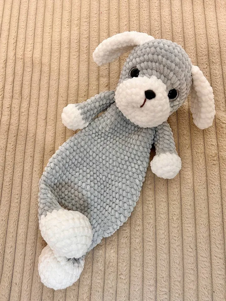 Handmade puppy snuggler Cute cuddle soft toy Baby shower gift