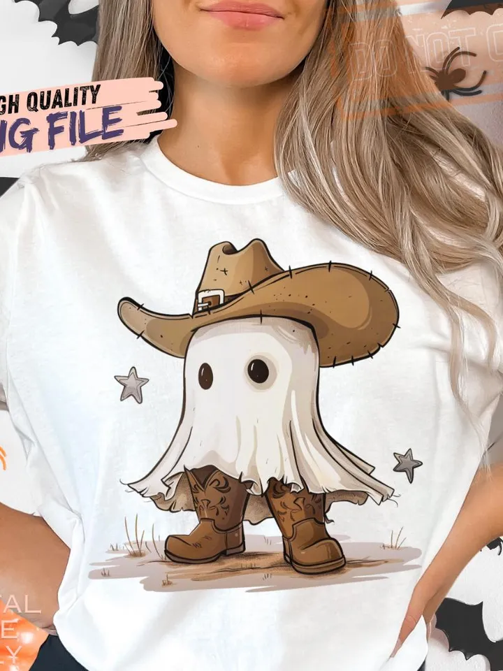 Cute Halloween Cowboy Ghost Png, Halloween Western Country PNG, Howdy Halloween Shirt Png, Ghost Boo Png, Halloween Sublimation Design
