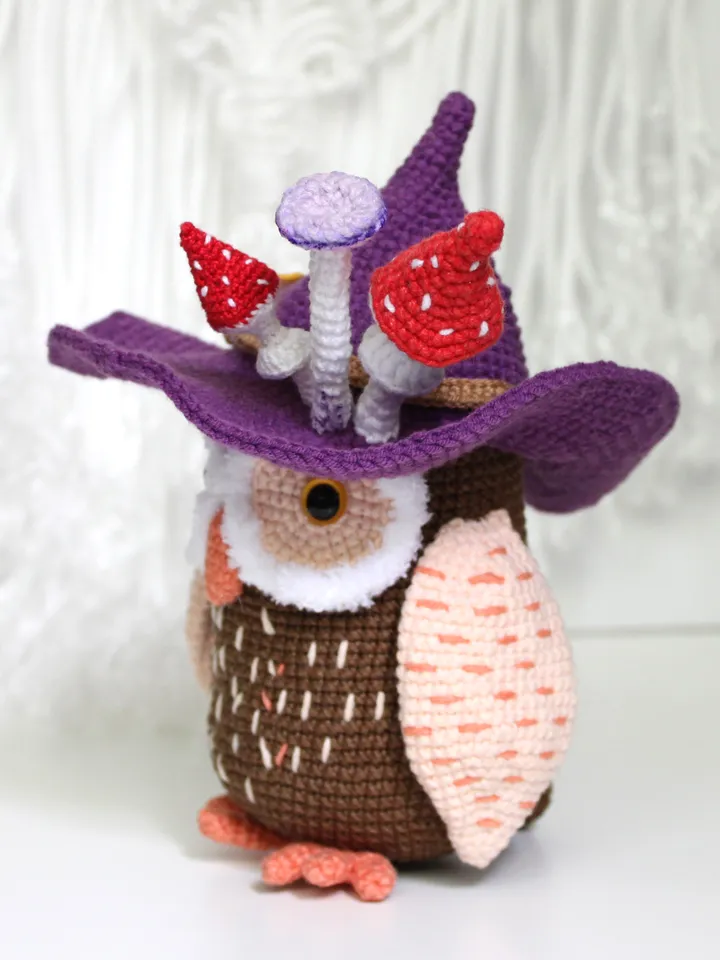 Owl crochet pattern PDF in English Amigurumi owl witch hat Halloween decor crochet tutorial