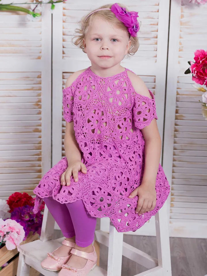 Open Shoulder Summer Dress Kamila for Little Girl Crochet Pattern