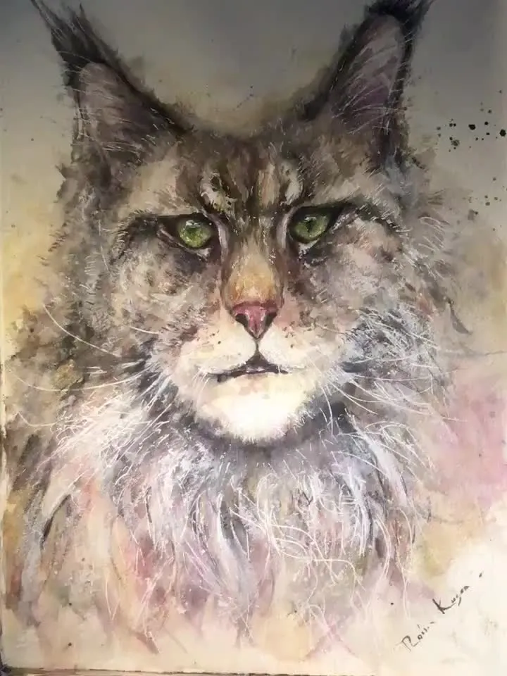 Maine coon cat original watercolor painting,animals wall art,special gift for cat lovers,big cats art,wall hanging,unique cats home decor