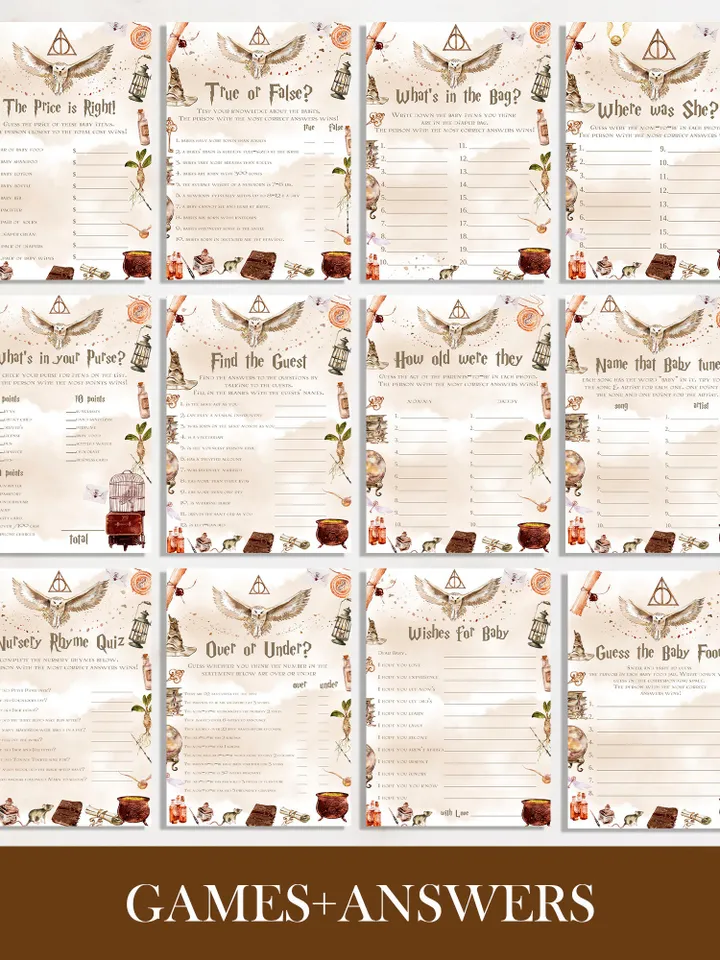 Wizarding World Baby Shower Games; Magic School Baby Shower Games; Printable Wizarding World Baby Shower Party Games; wP66