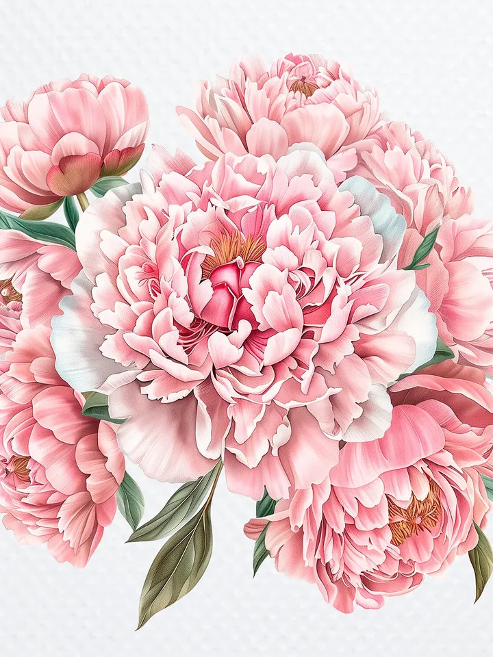 16 Peonies Bouquet PNG Clipart, Watercolor Peonies sublimation Print, Digital download, Peonies scrapbook images, Paper craft, junk journal