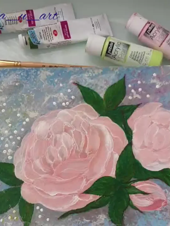 Pink Roses Painting Floral Original Art Flower Wall Art Small Acrylic Painting