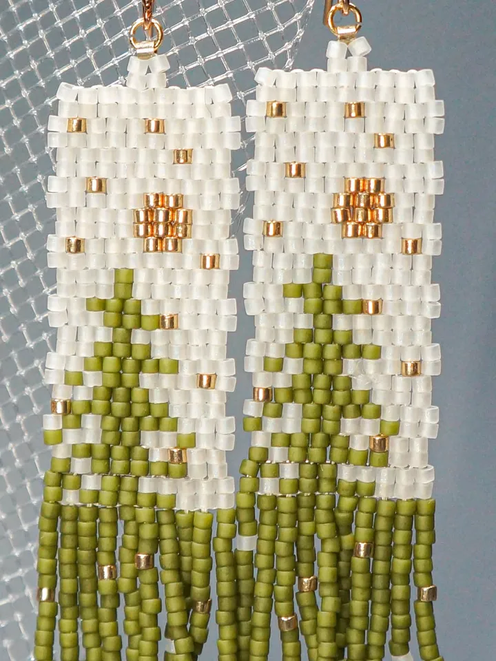 Trees-Patterned Japanese Bead and sterling Silver Earrings: A Fusion of Elegance and Nature