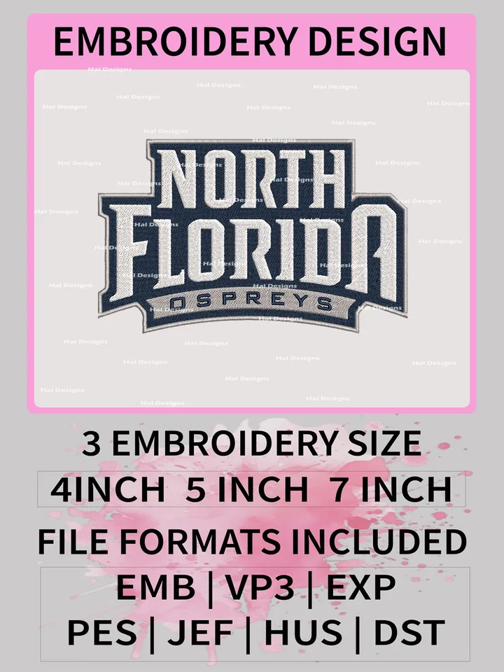 NCAA North Florida Ospreys Embroidery File, 3 Sizes, 6 Formats, NCAA Machine Embroidery Design, NCAA Logo, NCAA Teams