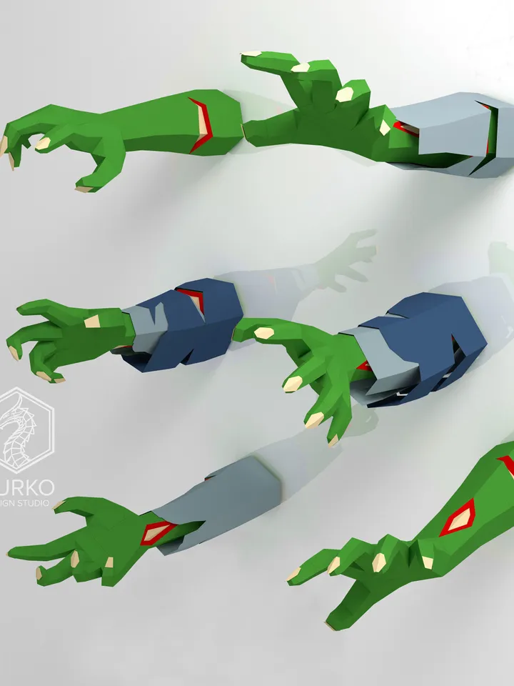 Zombie Hands Papercraft, Digital Template, PDF Download, Gurko, 3D Low Poly, Pepakura, DIY Origami Sculpture, Paper Decor, DIY Gift