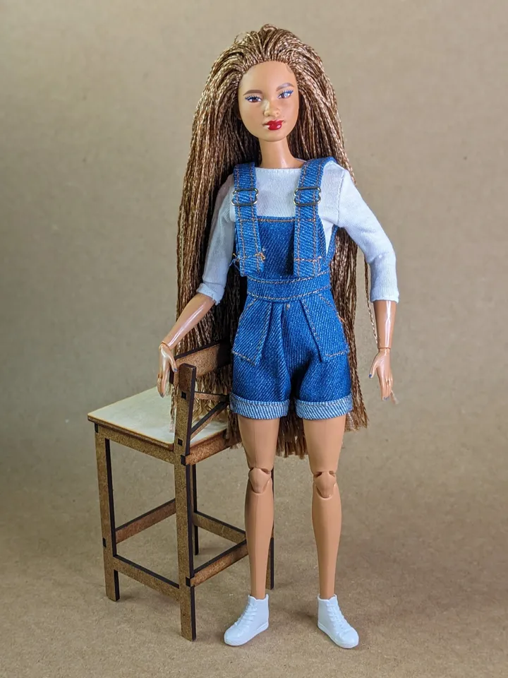 Dark blue denim jumpsuit shorts for 1/6 scale fashion female dolls