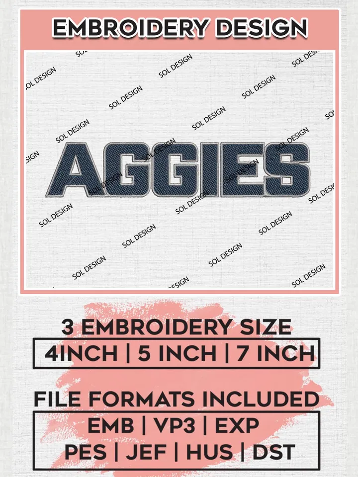 NCAA Utah State Aggies Wordmark Logo Embroidery Files, NCAA Utah State Team Embroidery, NCAA Aggies, 3 sizes, Machine embroidery designs, Digital Download