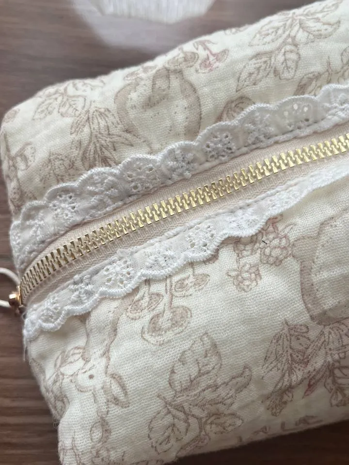 Bunny makeup bag, Girly cosmetic bag, personal items holder, with a cute lace detail