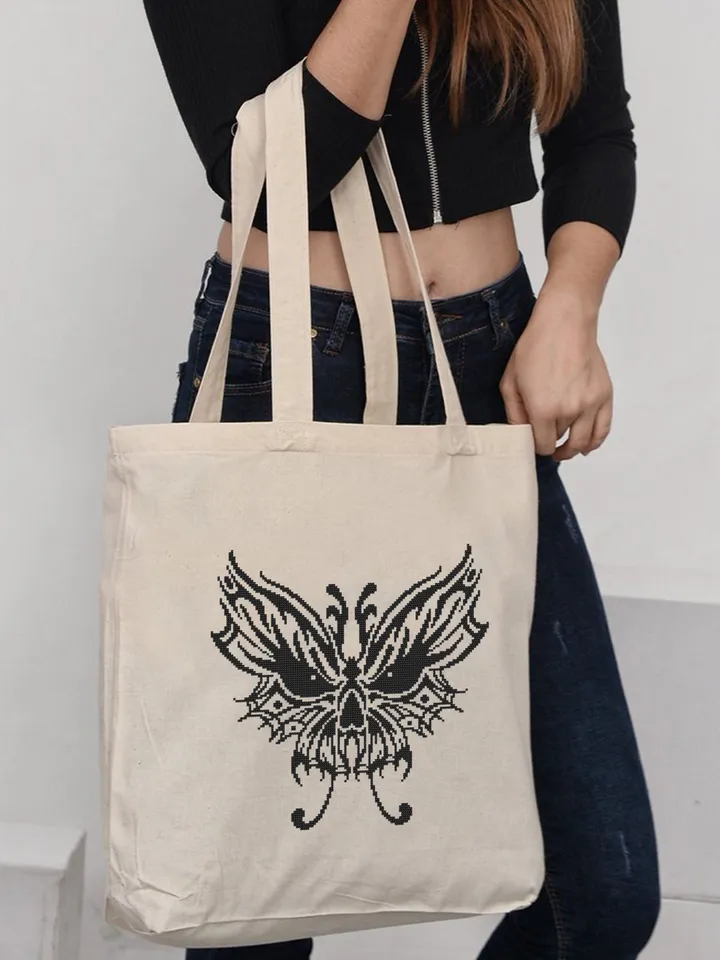 Skull butterfly cross stitch pattern PDF download Gothic skull cross stitch chart Spooky black butterfly embroidery PDF Halloween decor #H57