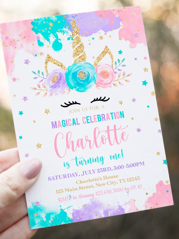 Unicorn Birthday Invitation, Unicorn Invitation, Girl Birthday Invitation Instant Download Editable Template Digital File