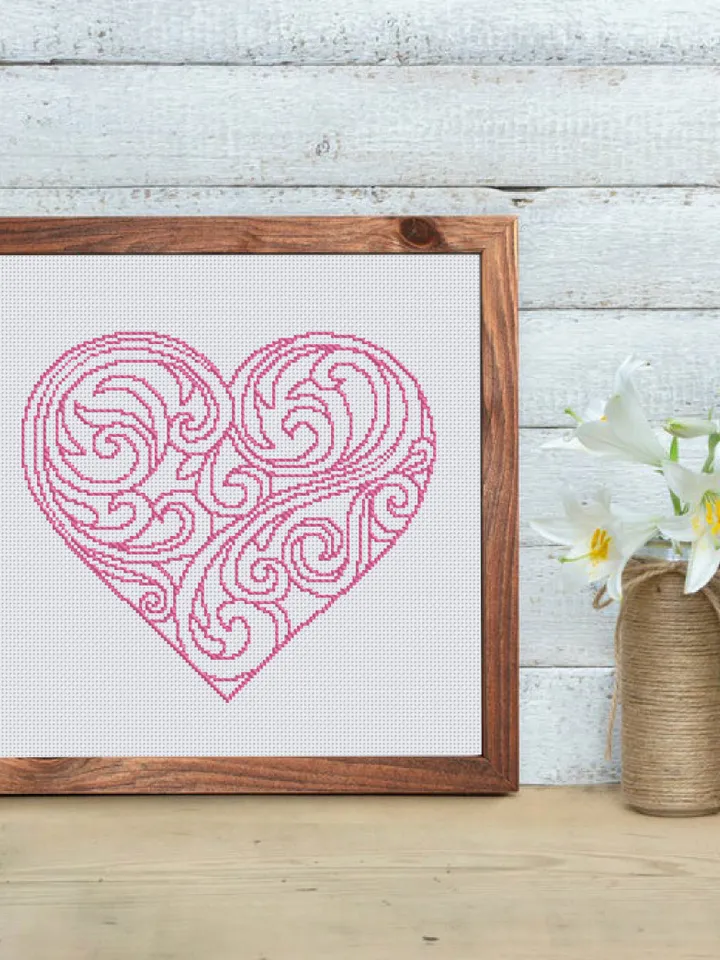 Heart mandala cross stitch pattern download PDF Simple mandala pattern digital Monochrome cross stitch chart Quick cross stitch sampler #M65