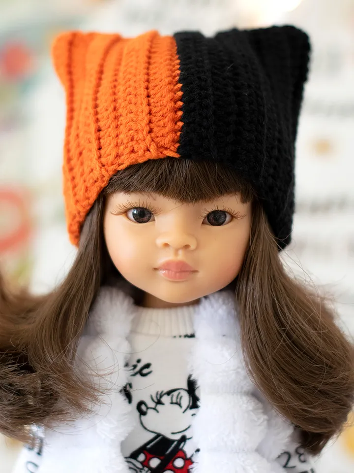 Orange and black hat for Paola Reina doll, Meadowdolls Dumpling, Little Darling, Siblies, doll accessories for Halloween