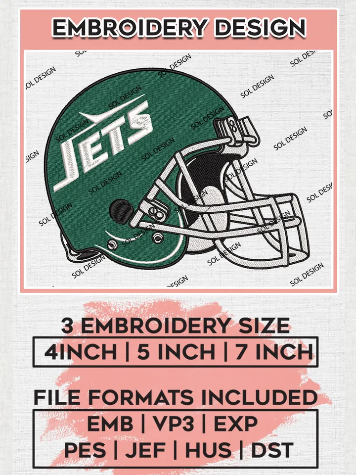 New York Jets Helmet Machine Embroidery Design Files, NFL Jets, NFL Logo Embroidery Files, NFL New York Jets Machine Embroidery Design, Digital Download