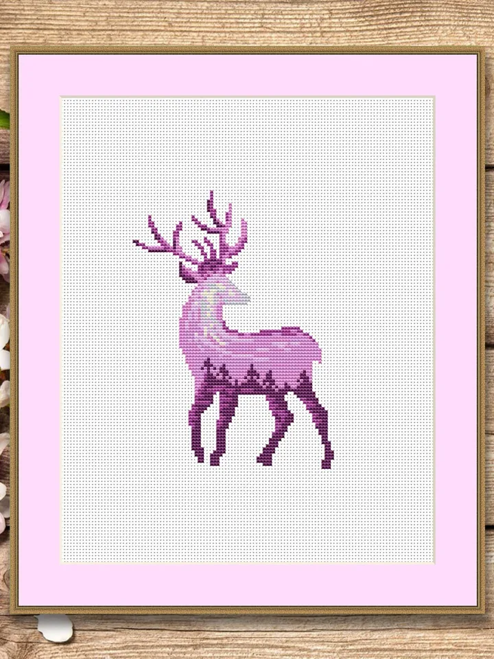 Deer Cross Stitch Pattern, Animal Cross Stitch, Embroidery Deer, Watercolor Deer Silhouette Cross Stitch, Modern Cross Stitch #anm023