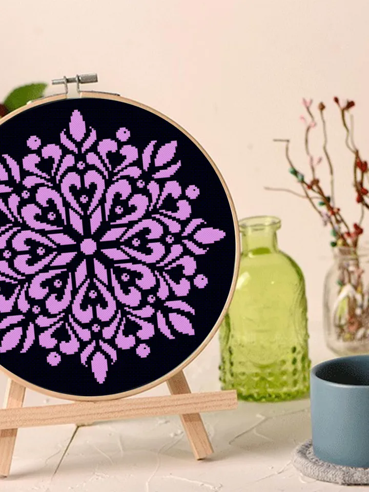 Easy mandala cross stitch pattern download PDF Monochrome geometric pattern digital PDF Quick cross stitch chart Modern beginner stitch #M56