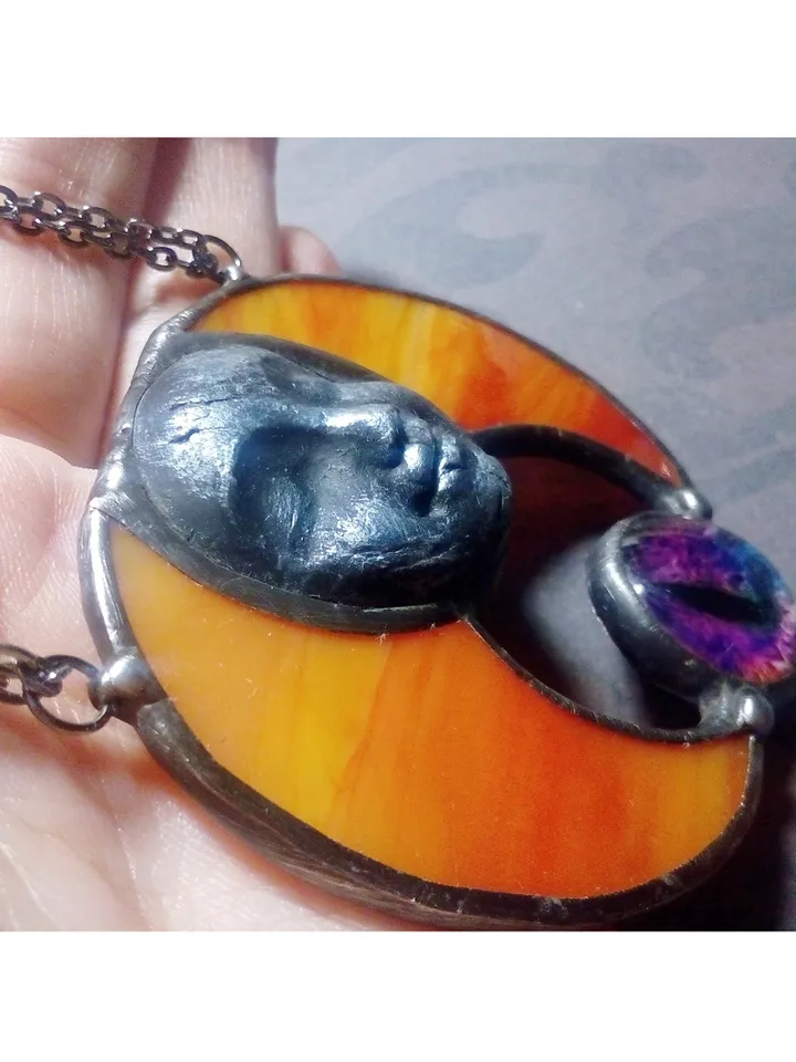 Moon crescent necklace, blood moon necklace, black lilith, soldered crescent, Halloween moon, witchy aesthetic
