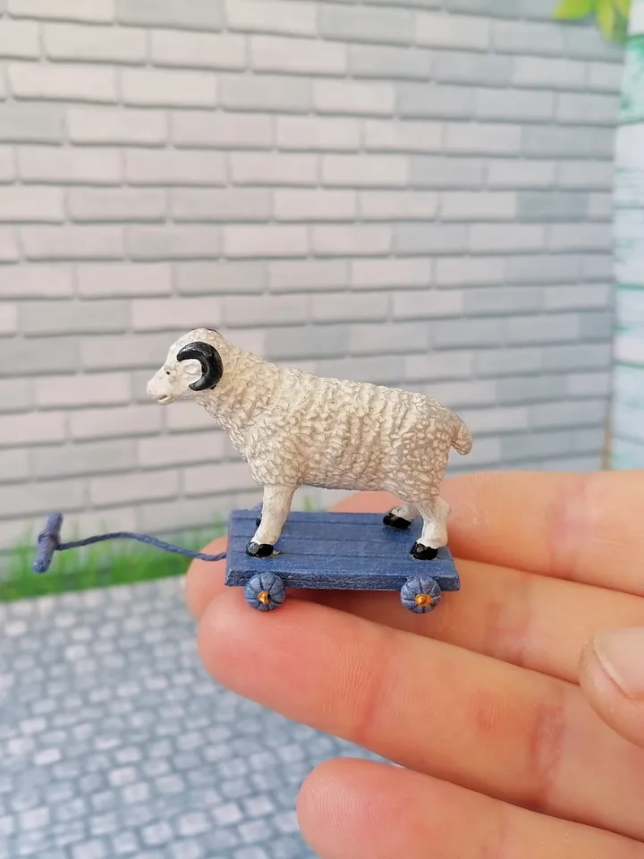 Animals on the cart. Doll toy. Scale 1:12.