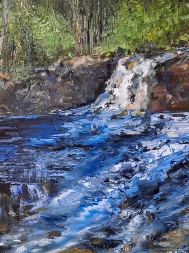 Painting on canvas “Waterfall”, oil, size 45 x 35cm