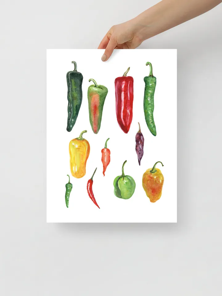 Chili Peppers Art Print, Watercolor Painting, Colorful Vegetables Art, Restaurant Decor, Kitchen Art Print, Chef Gift, Red Hot Pepper Print