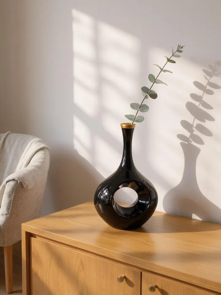 Handcrafted Aestetic Vase For Flowers or Home Decor | Elegant Black and Gold Hand-Painted Vase For Livingroom, Home Decor