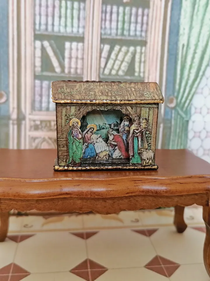 Nativity scene. Christmas miniature. Dollhouse miniature. 1:12.