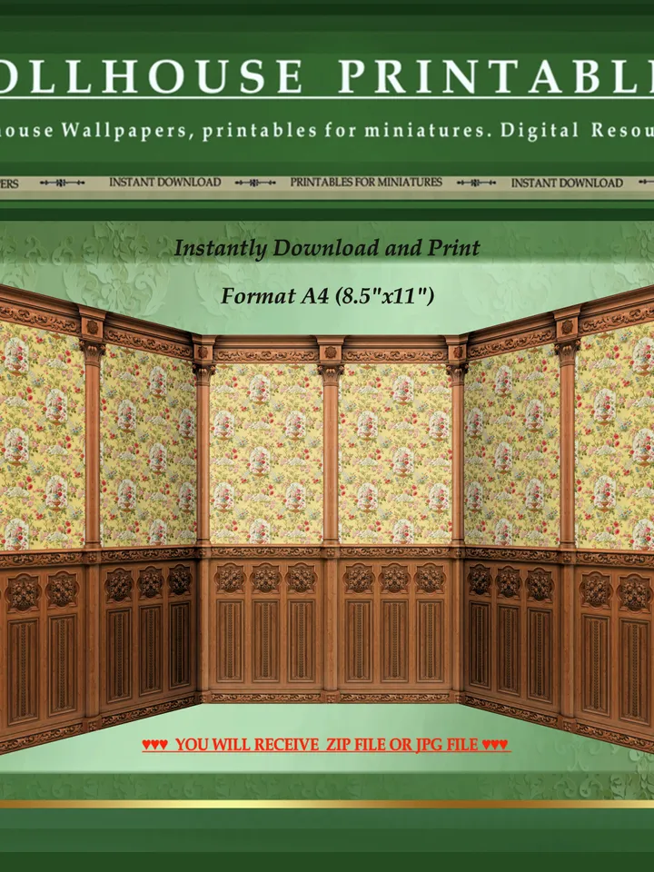 Wallpapers- Set 15-v3 | Printables for Dollhouses and Unique Miniature Projects | Digital Downloads | in Scale 1/12th