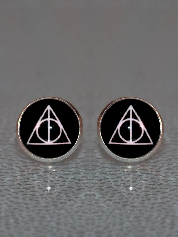 Harry Potter Earrings, Deathly Hallows earrings Gryffindor Slytherin fans gift Triangle earrings