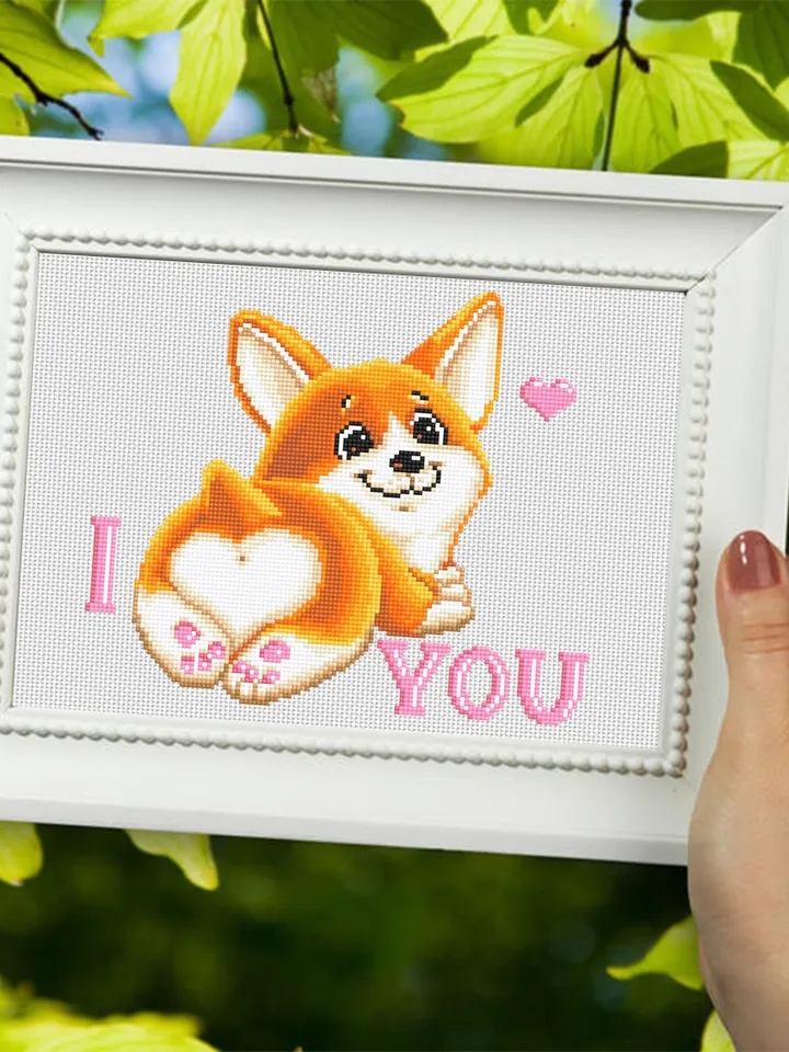 Cute corgi cross stitch pattern download PDF, Dog cross stitch, I love you, Funny pet cross stitch, Dog lover gift, Corgi embroidery #K13