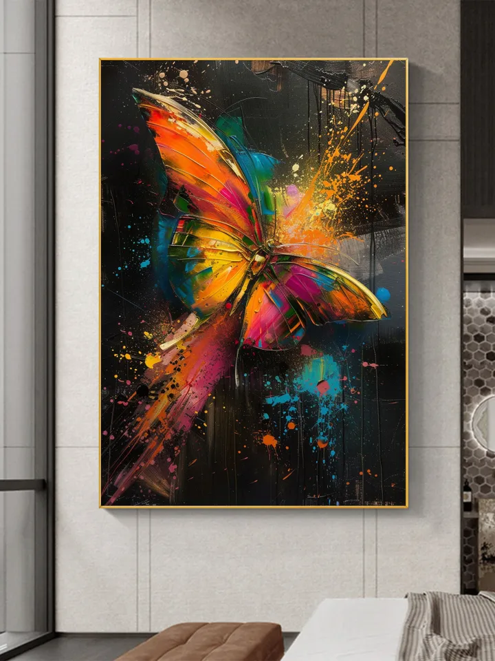 Original Colorful Butterfly Oil Painting On Canvas, Large Wall Art, Abstract Animals Painting, Living Room Wall Decor, Custom Painting