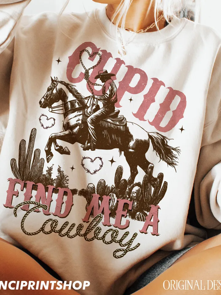 Cupid Find Me a Cowboy PNG, Western Valentines png, Valentines Cowboy png, Valentines png, Vintage Cowboy png, Cowgirl png, Western png