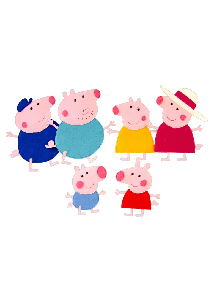 Peppa Pig family and friends from felt, PDF Pattern and Tutorial