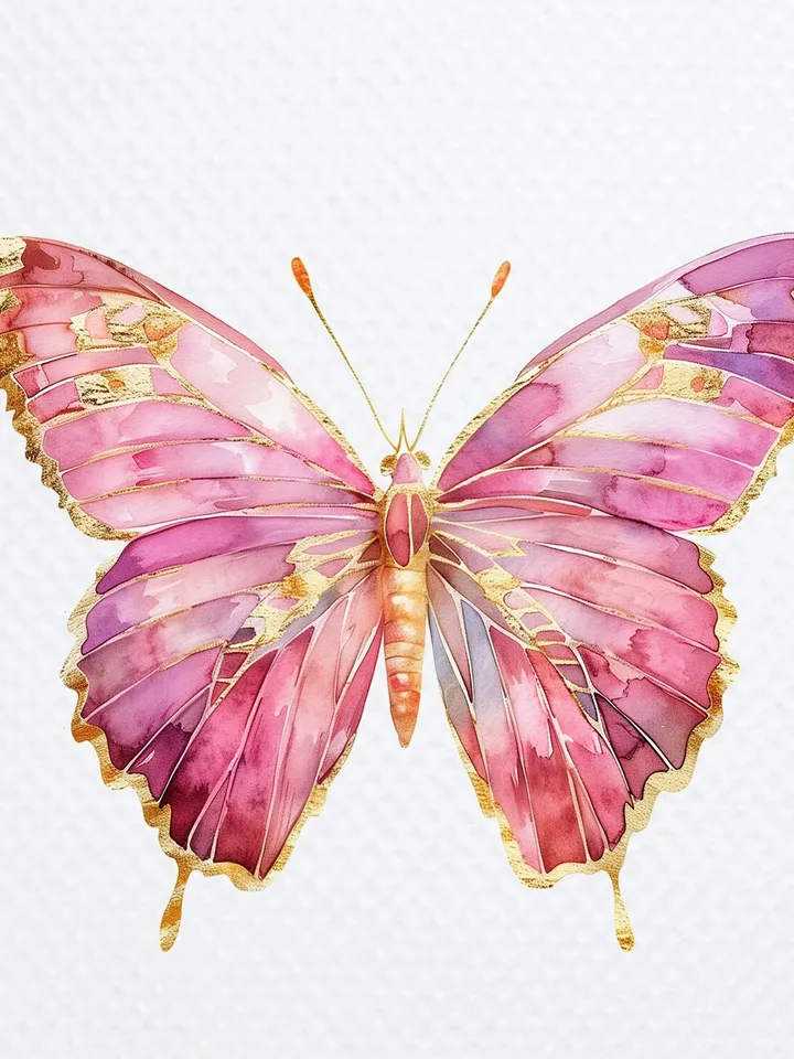 12 Pink Golden Butterfly PNG Clipart, Printable Watercolor Butterfly, Butterfly sublimation, Paper craft, junk journals, Digital download